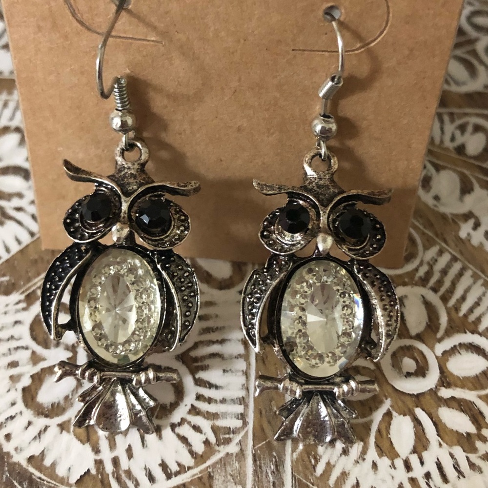🆕NWT Silver Dangle Owl Cute Statement Earrings - Picture 6 of 7